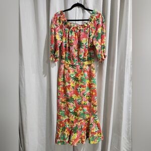 SALONI Grace off Shoulder Tropical Floral Eyelet Midi Dress 4